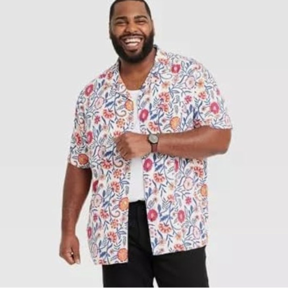 Men's Floral Print Button-Down Shirt - Goodfellow & Co new